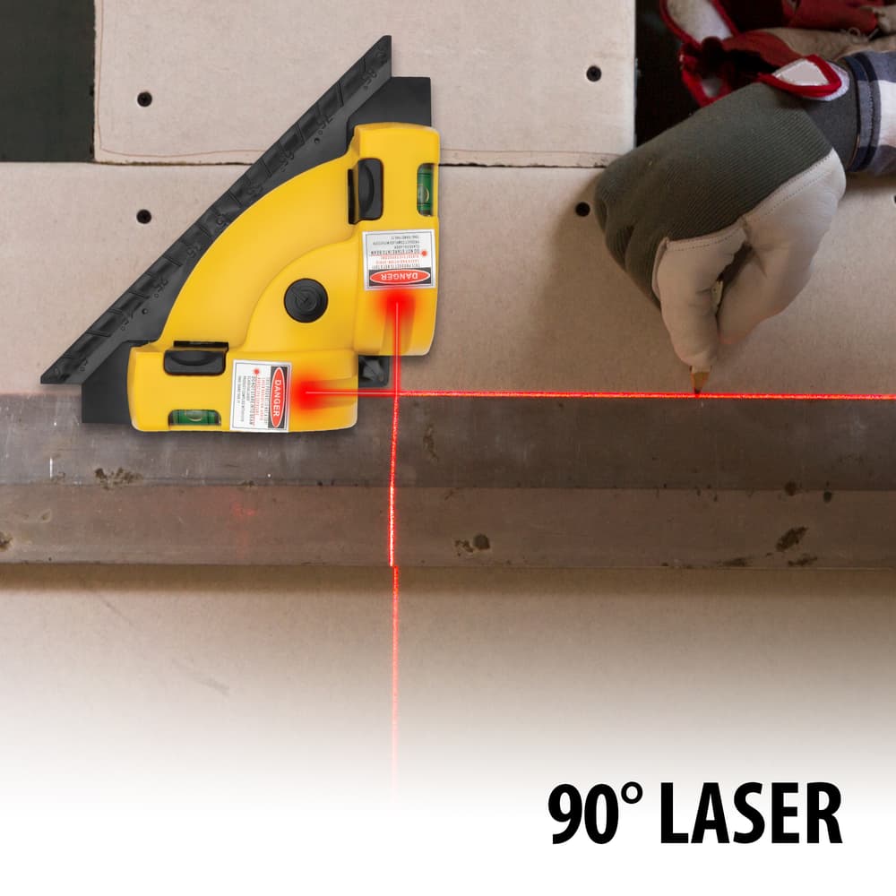 This image shows the 90 degree laser level being used to cast a straight line for building a deck. image number 3