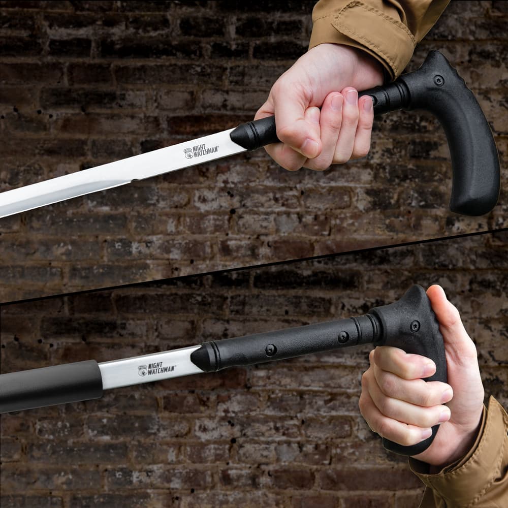 Night watchman cane sword showcasing the 1060 high carbon steel blade with nylon filled handle image number 3