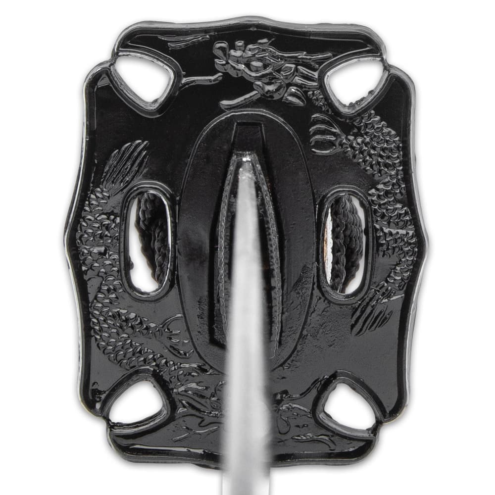Each sword has a metal alloy tsuba with a dragon design image number 3