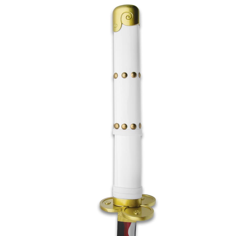 The anime sword's handle is TPU accented with gold studs image number 3