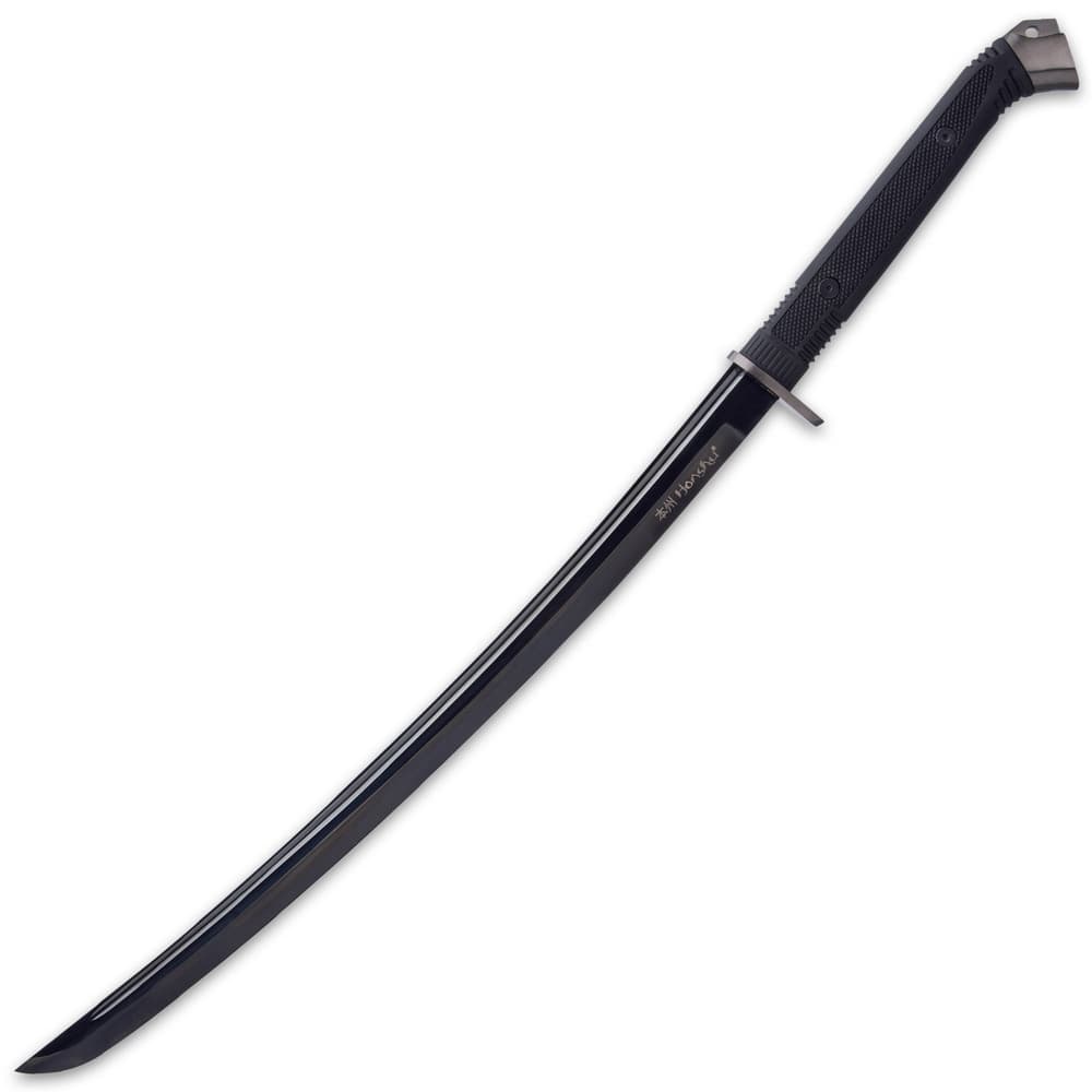 All black midnight forge wakizashi honshu 34 inch sword 1060 high carbon steel black blade image number 3