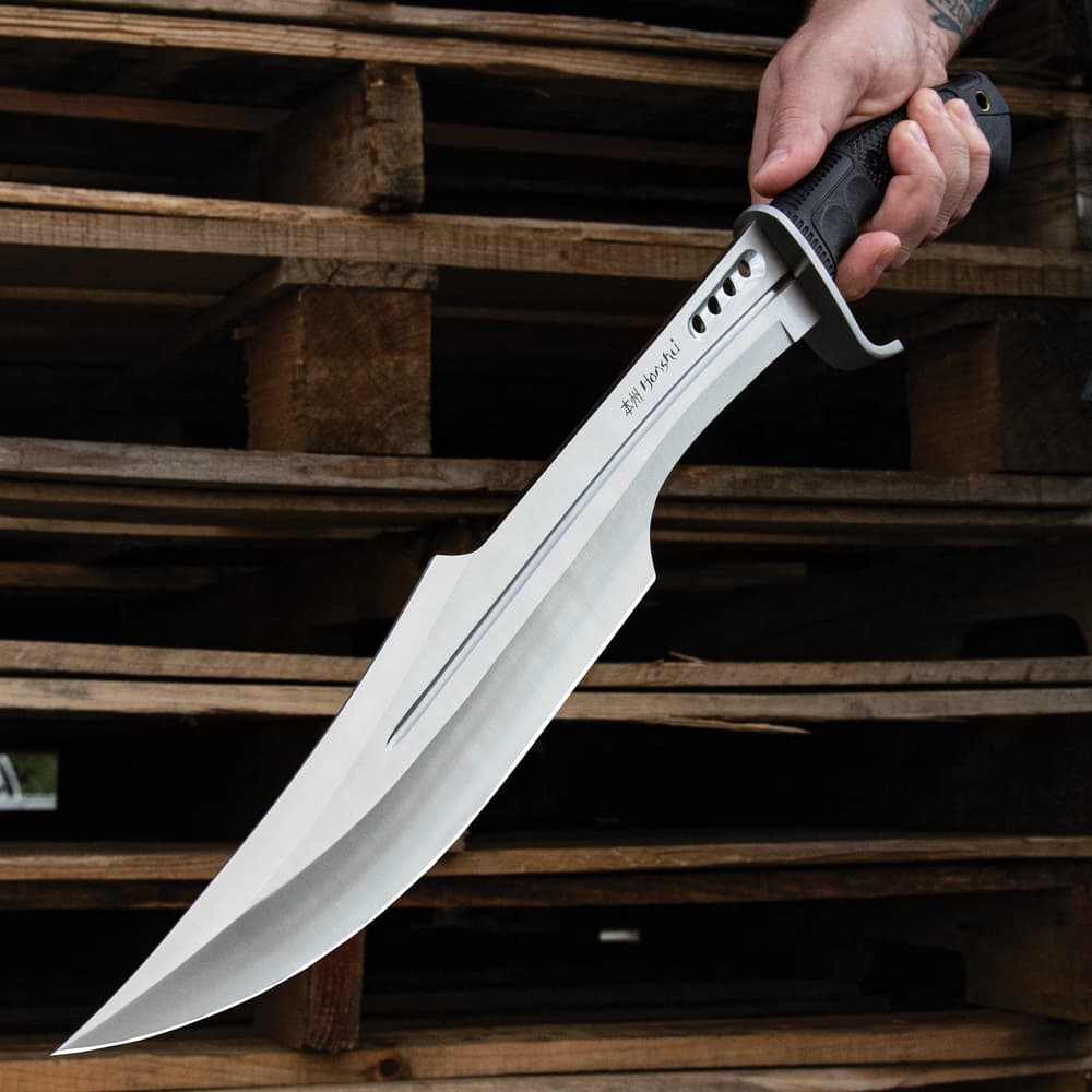 Honshu Spartan Sword And Sheath - 7Cr13 Stainless Steel Blade, Grippy TPR Handle, Stainless Steel Guard - Length 23” image number 3