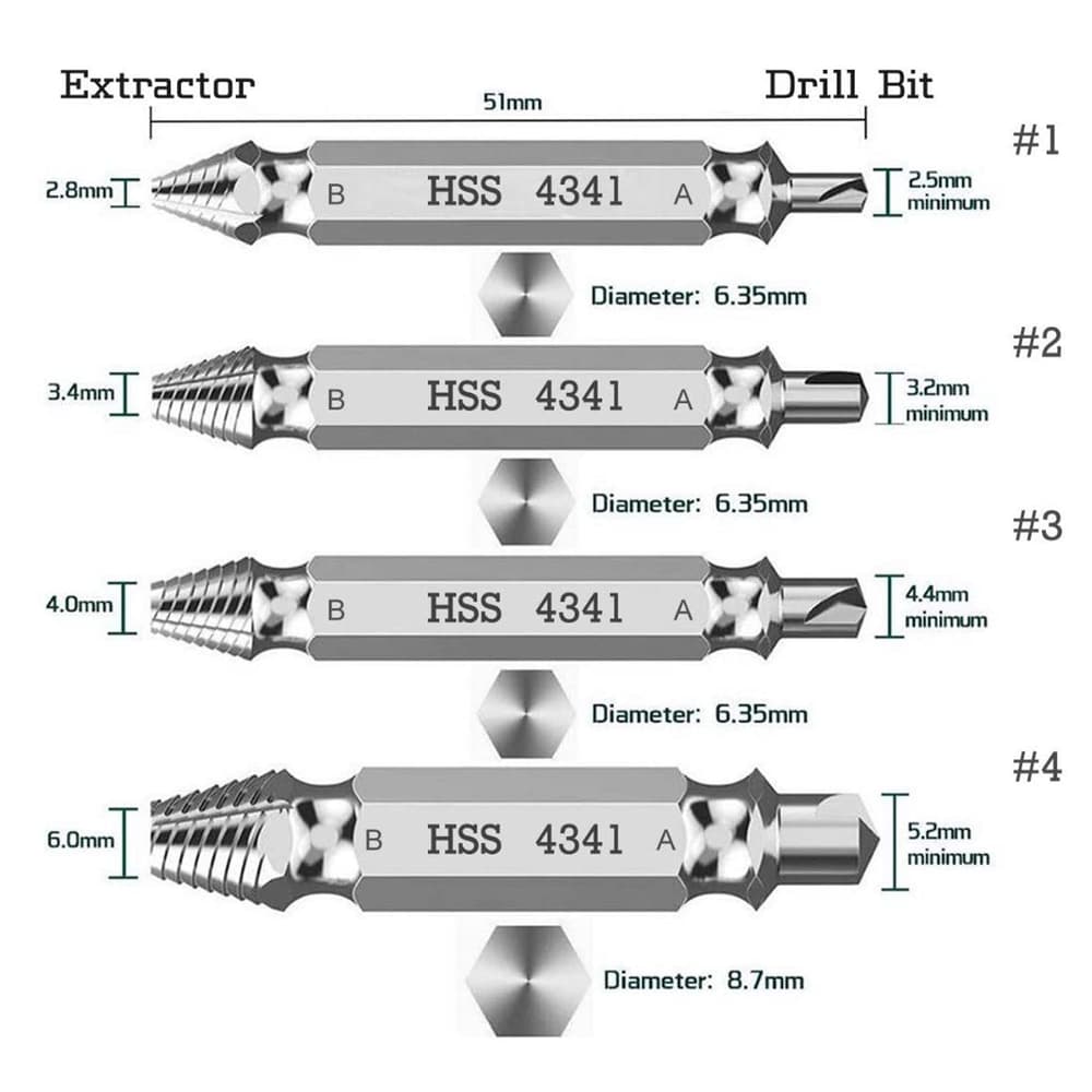 There are four different sizes of screw extractors in the set. image number 4