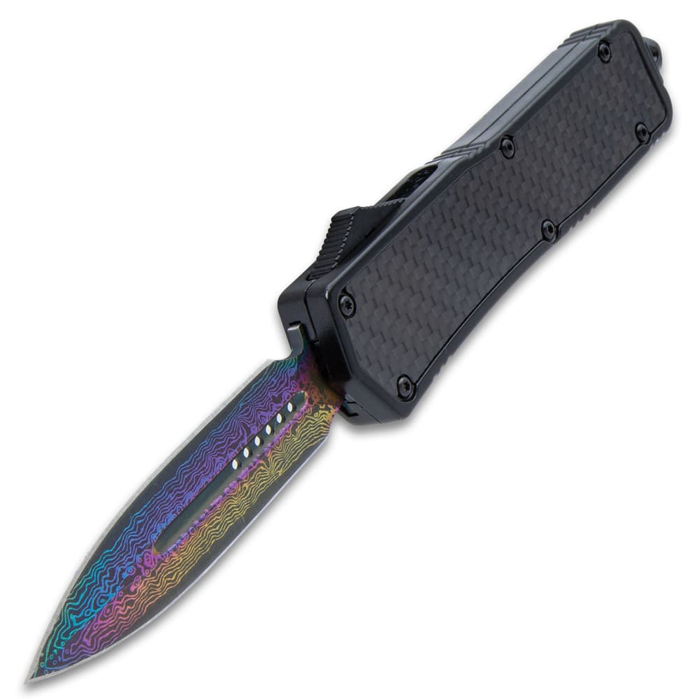 With our Carbon Fiber and Rainbow Anodized Automatic OTF Knife, you get smooth and lightning-fast action image number 4
