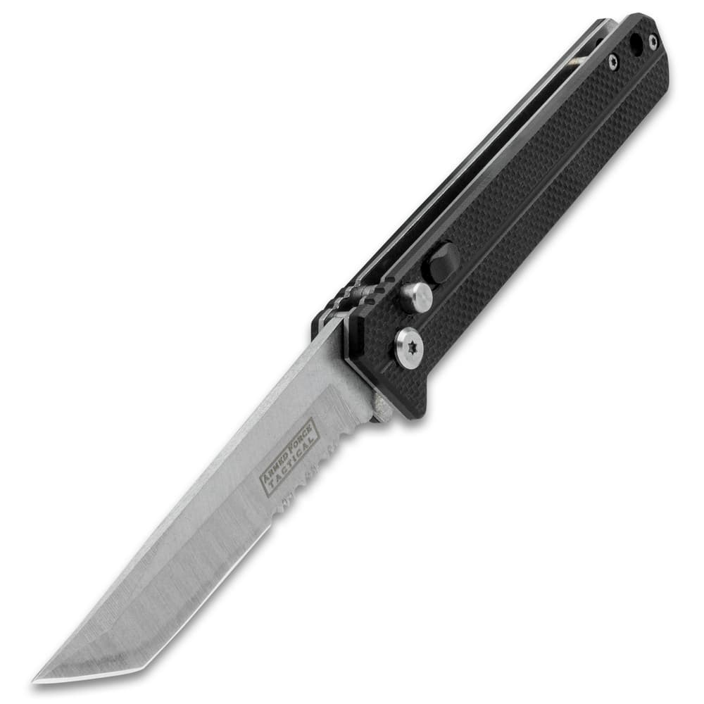 Angled image of the Blackhawk Automatic Knife. image number 4