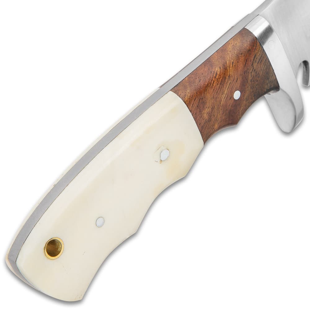Timber Wolf Adrian Trail Knife With Sheath - Stainless Steel Blade, Full-Tang, Walnut Wood And Bone Handle Scales - Length 9” image number 4