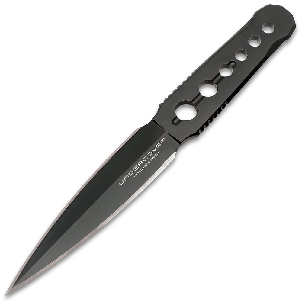 Undercover CIA Stinger Knife And Sheath - One-Piece 3Cr13 Steel Construction, Black Oxide Coating, Thru-Holes - Length 7 1/8” image number 4