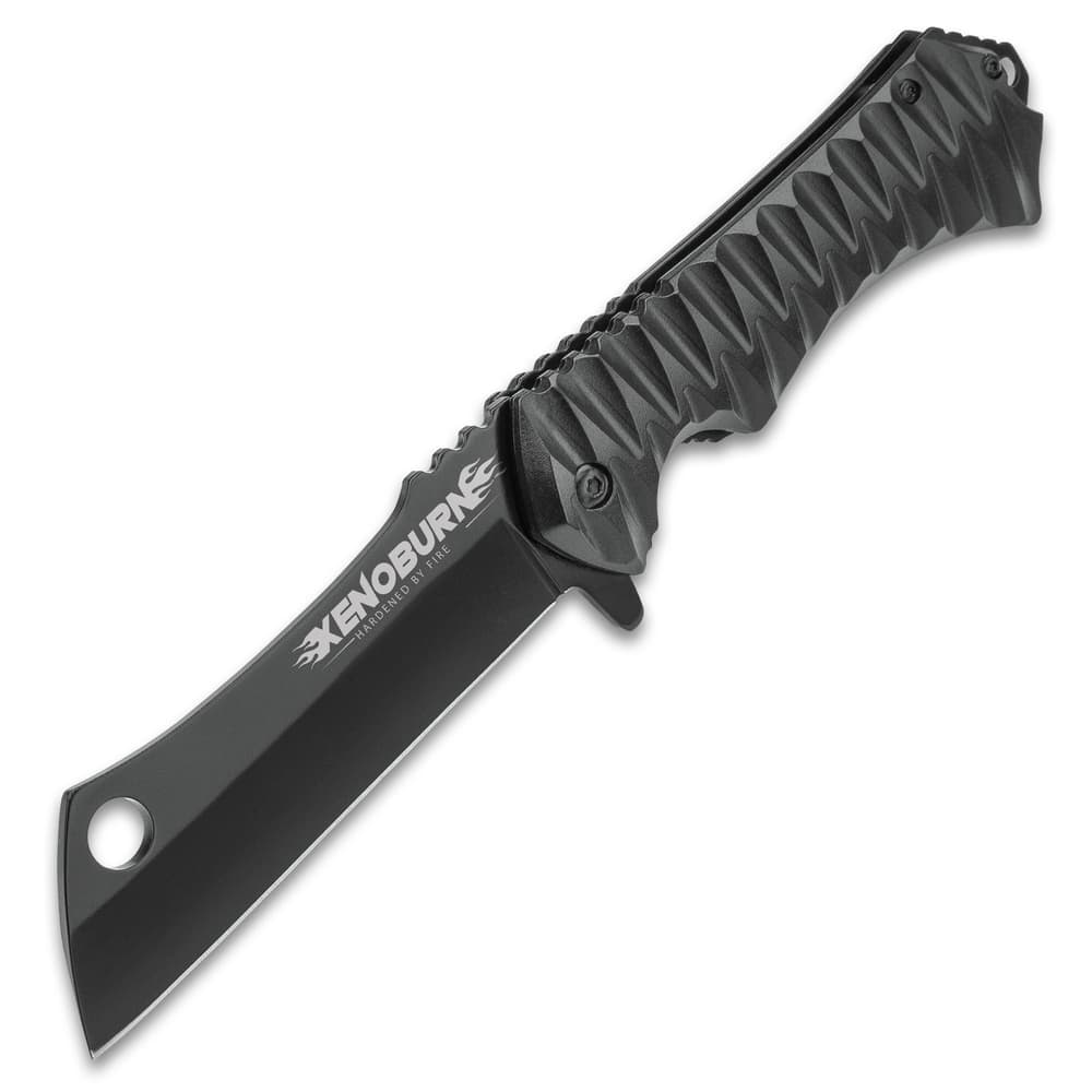 Xenoburn Assisted Opening Cleaver Pocket Knife - Black Titanium Coated Steel Blade, Textured TPU Handle, Pocket Clip, Lanyard Hole image number 4