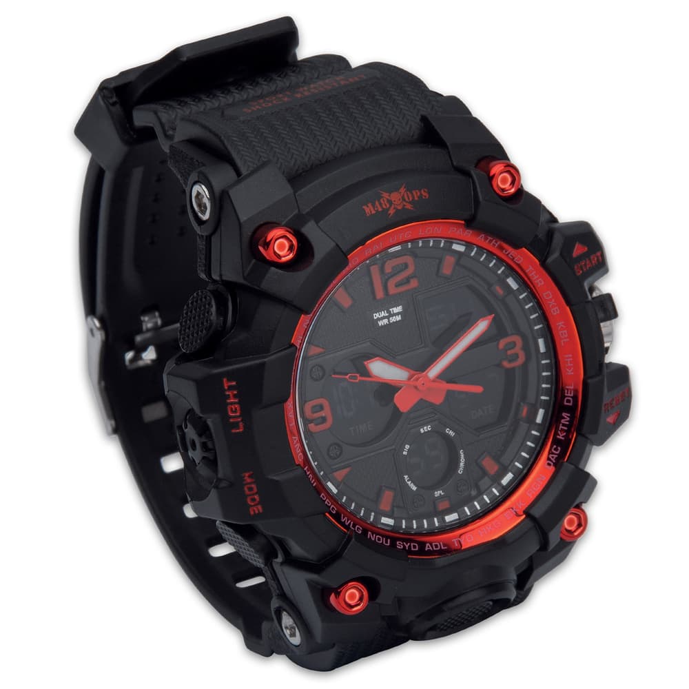 M48 Black And Red Analog And Digital Tactical Watch Water Resistant Watch Comfortable PU Resin Band Hard PC And Stainless Steel Case Clear Resin Glass