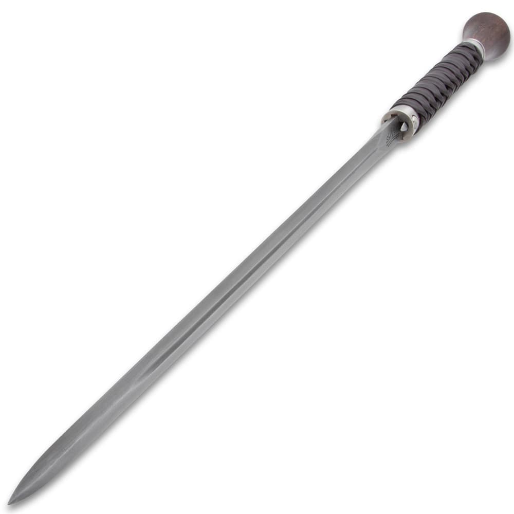 It has an 18 1/4” Damascus steel blade that can be drawn from the metal shaft with the push button blade release image number 4