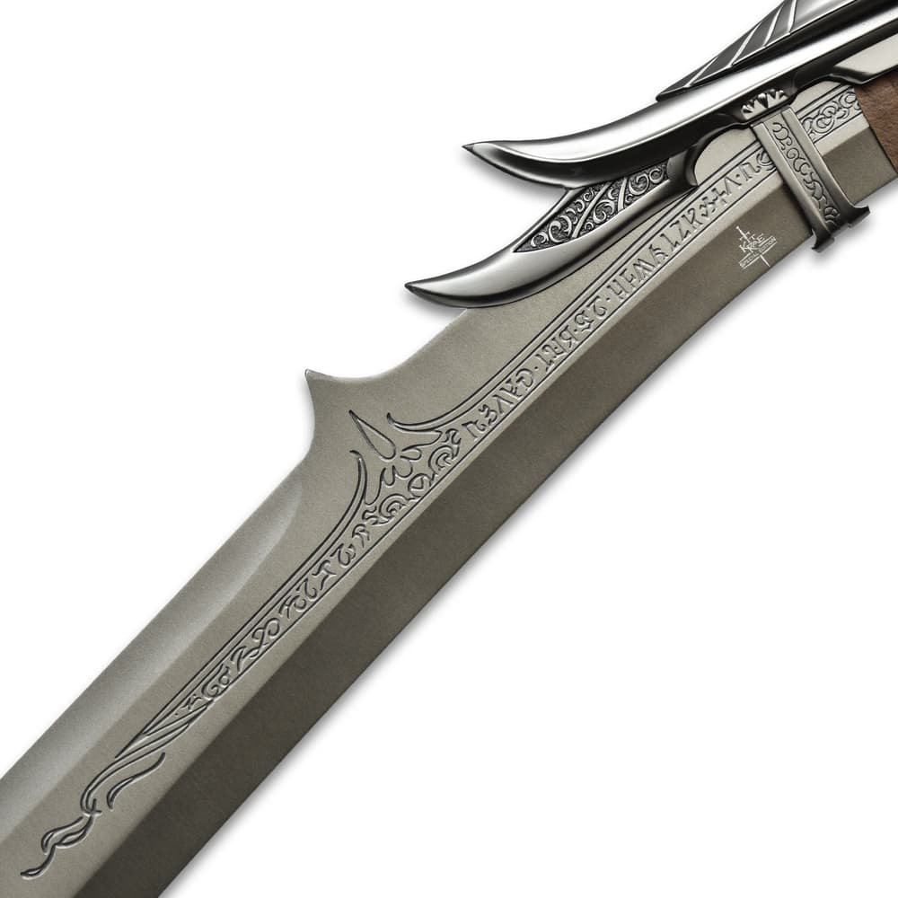 A detailed view of the etched runes on the blade image number 4