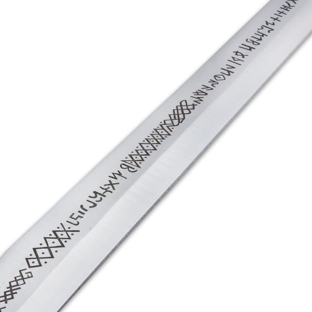 Close view of Legends of Steel sword with viking symbols etched on the blade image number 4