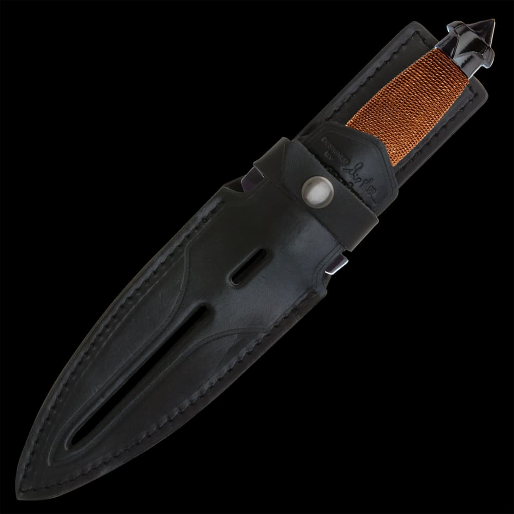 For carry and storage, each of the knives comes with a genuine, leather belt sheath with a snap strap closure image number 5