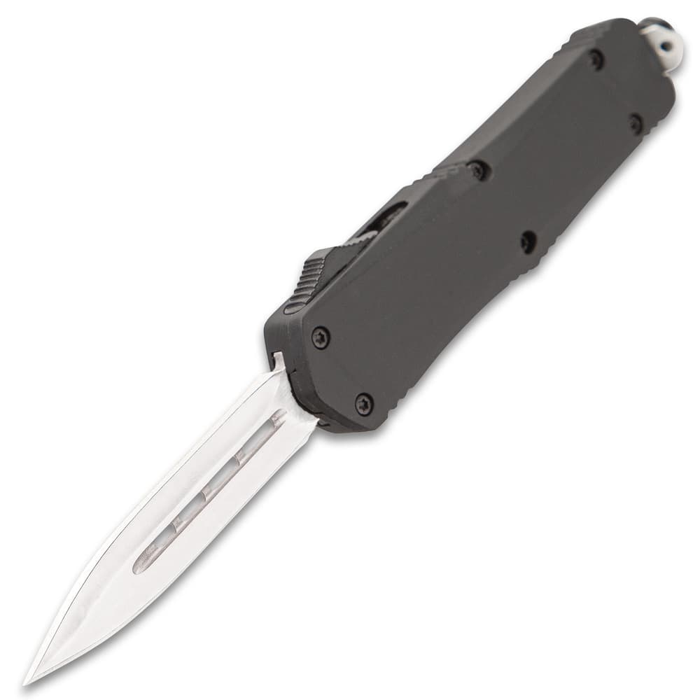 Mini Ghost Series Black Double Edge OTF Knife - Stainless Steel Blade, Metal Alloy Handle, Pocket Clip - Length 7” image number 5