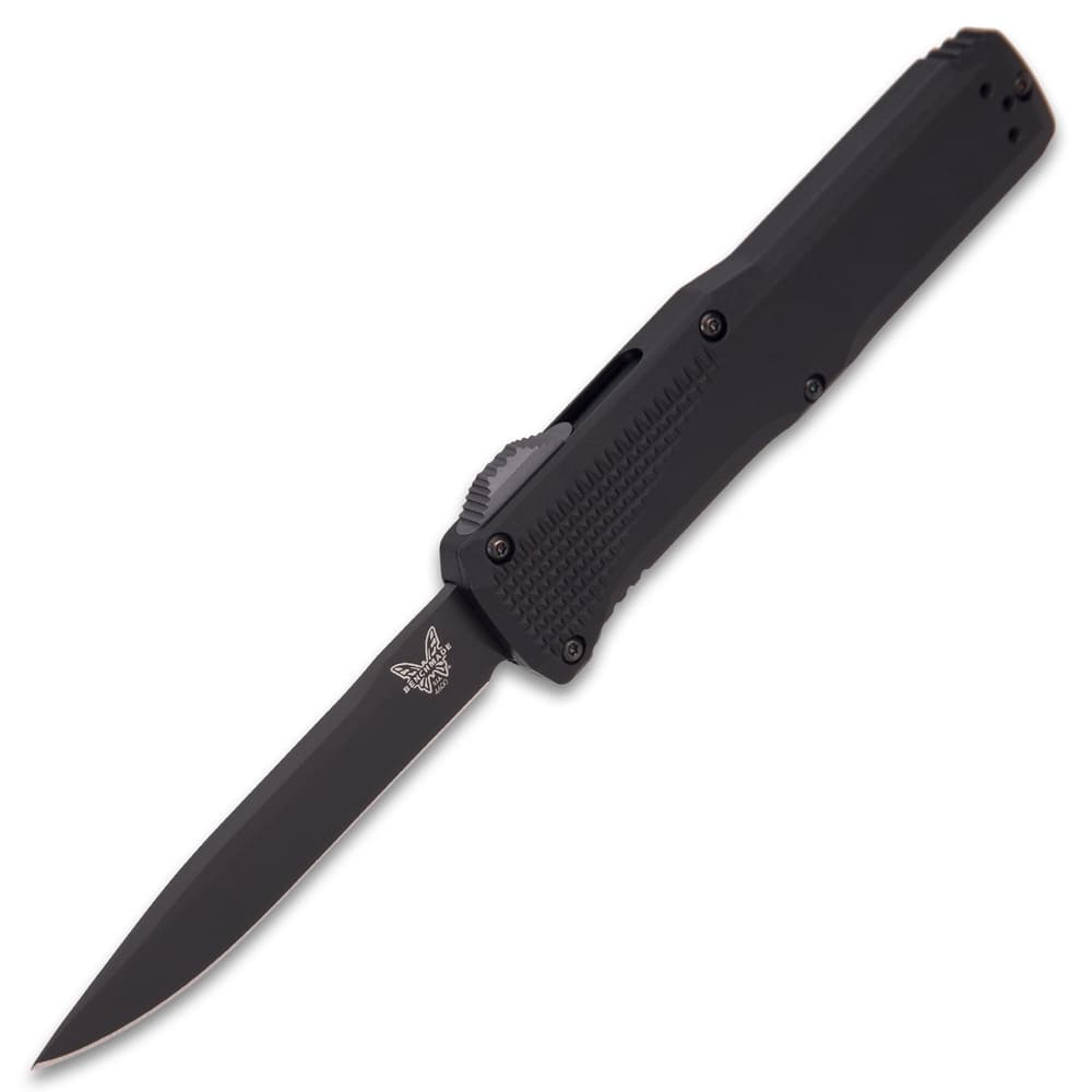 Black pocket knife with carbon coated blade and black aluminum handle. image number 5