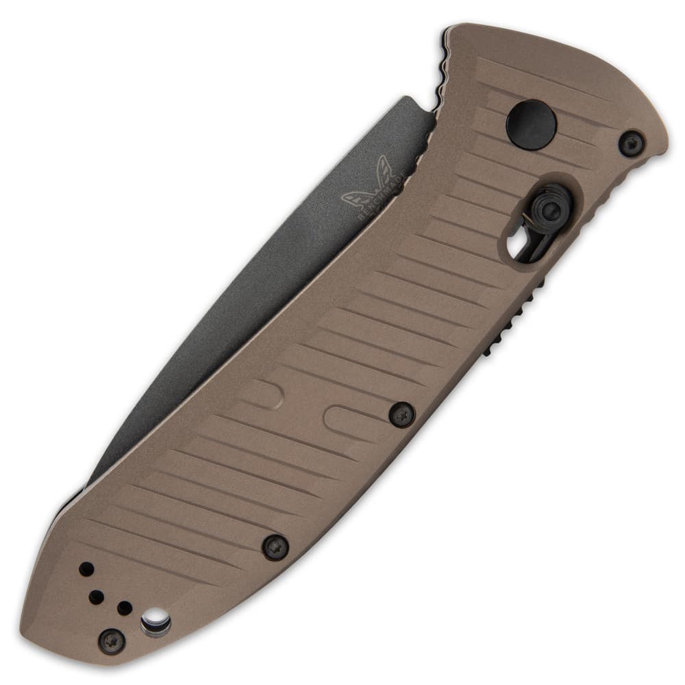 The automatic pocket knife is 5”, when closed, and 8 7/10” overall image number 5
