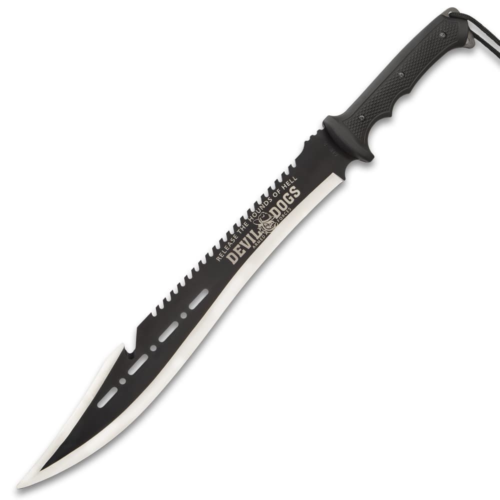 Devil Dogs Armed Forces Machete With Sheath - AUS-8 Stainless Steel Blade, Two-Toned Finish, Rubberized ABS Handle - Length 25” image number 5