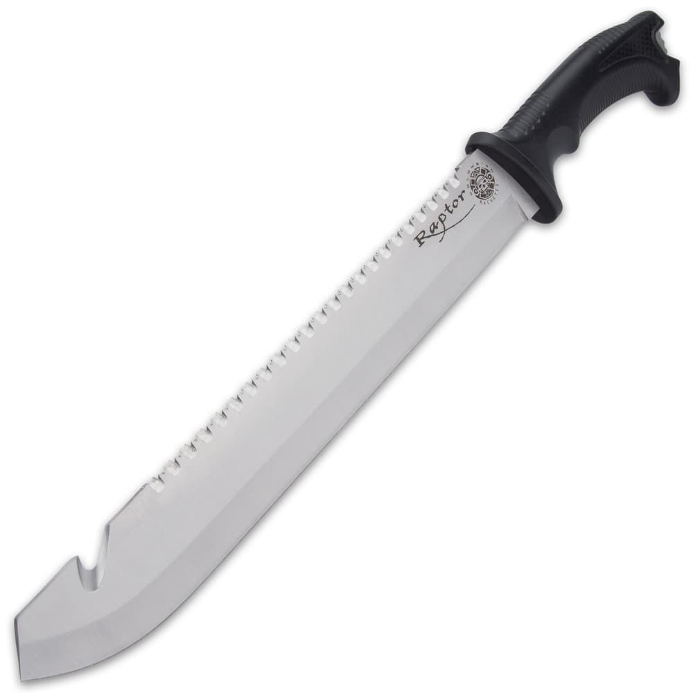 The machete has a 11 3/4”, razor-sharp 3Cr13 stainless steel blade with a sawback and a gut hook image number 5