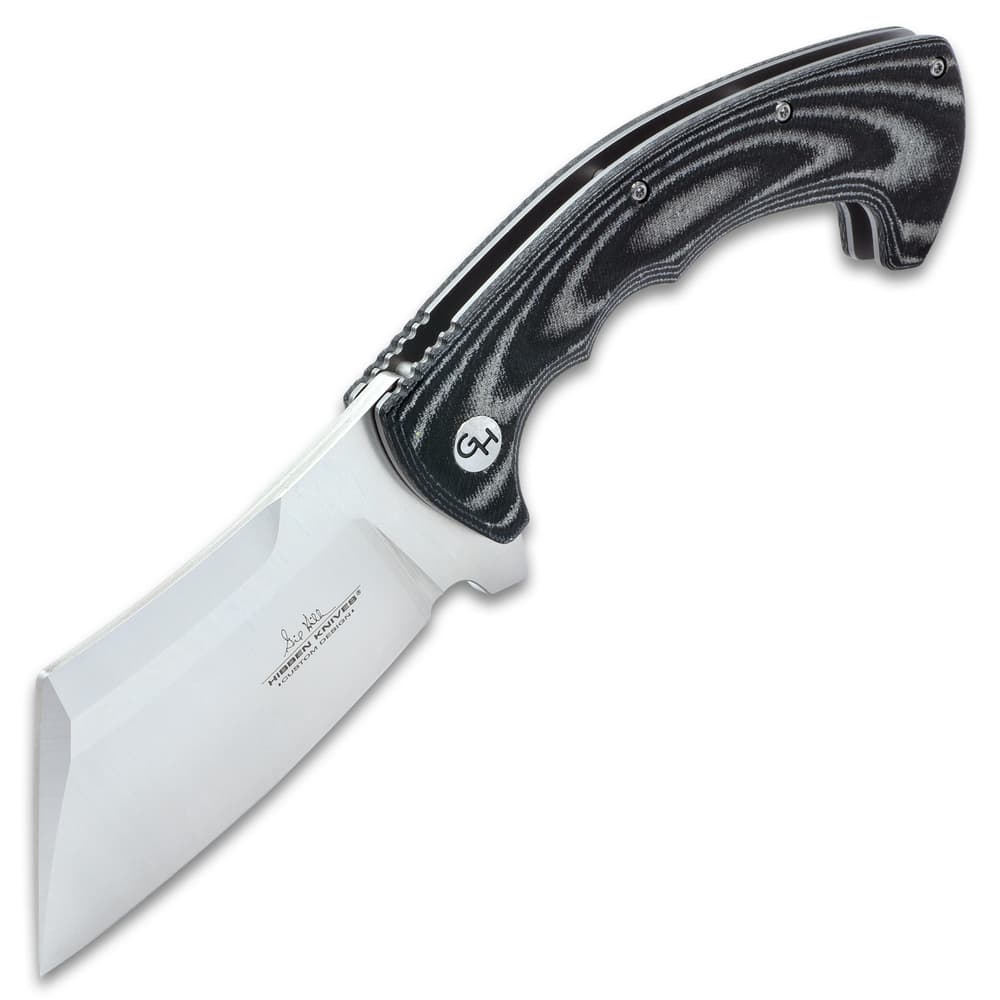 The knife has a 3 7/8” 7Cr17 stainless steel cleaver blade, with a satin finish, which can be easily accessed with its flipper image number 5