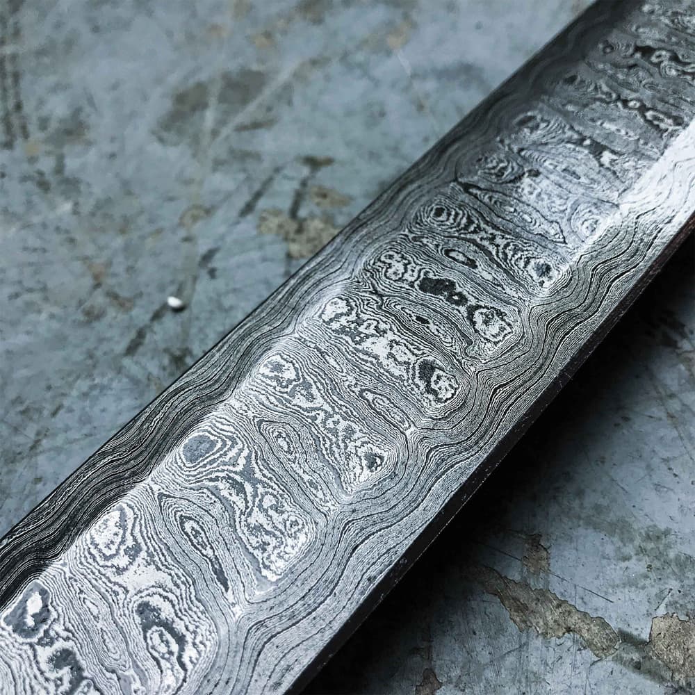 Timber Wolf Saga Handmade Double Edged Sword - Hand Forged Damascus Steel - Walnut, Camel Bone - Gladius Style Profile - Genuine Leather Belt Scabbard - 30" image number 5