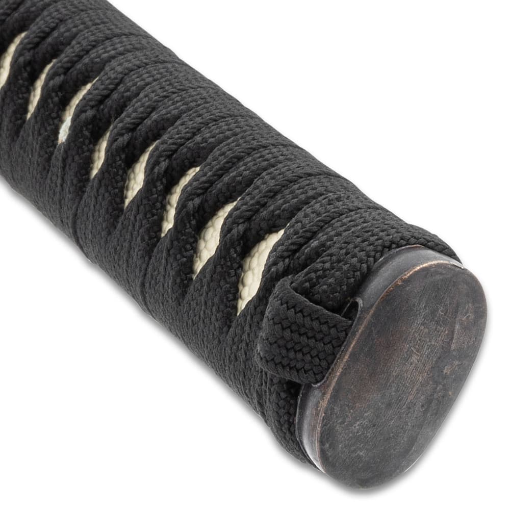 The black cord-wrapped handle has a flat, metal alloy pommel image number 5