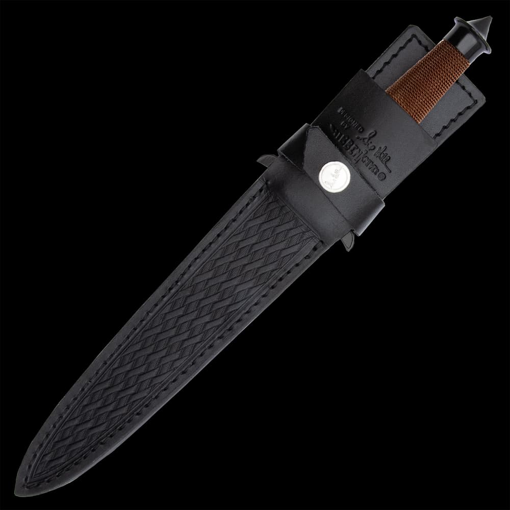 For carry and storage, each of the knives comes with a genuine, leather belt sheath with a snap strap closure image number 6
