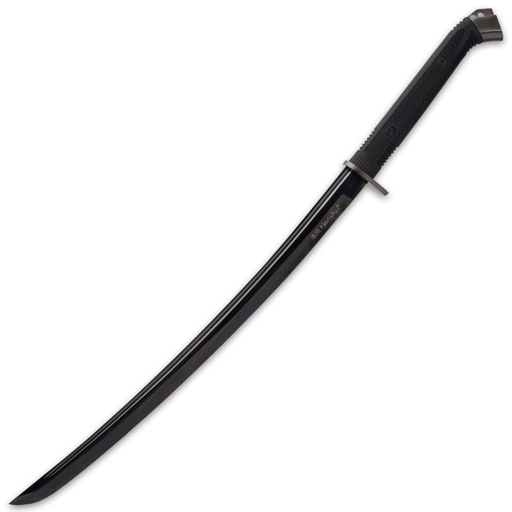 All black midnight forge wakizashi honshu 34 inch sword 1060 high carbon steel black blade image number 6
