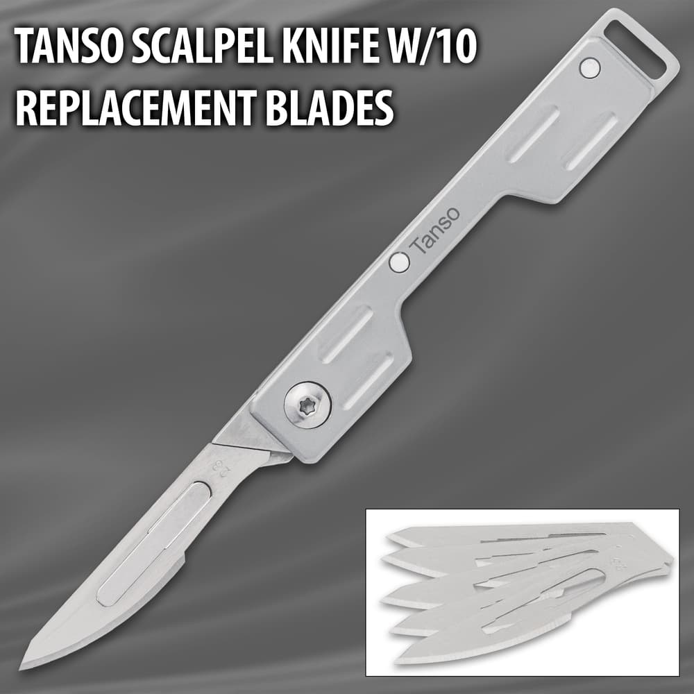 Tanso scalpel knife with 10 replacement blades on gray background image number 0