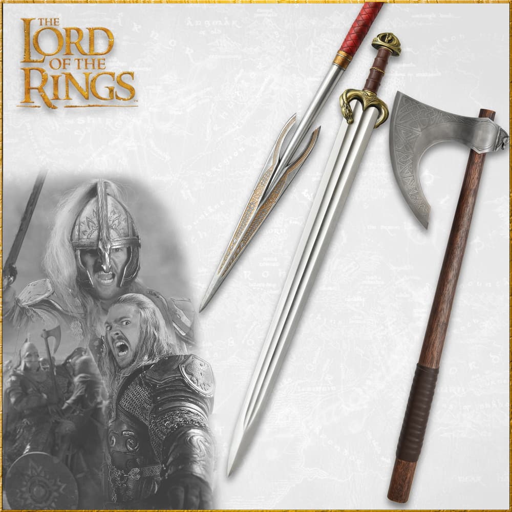 Lord of the Rings weapons with warriors in background image number 0