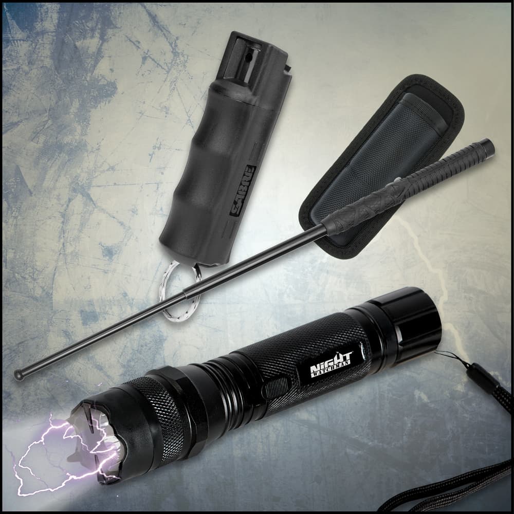 Pepper spray, baton, and stun gun on textured background image number 0