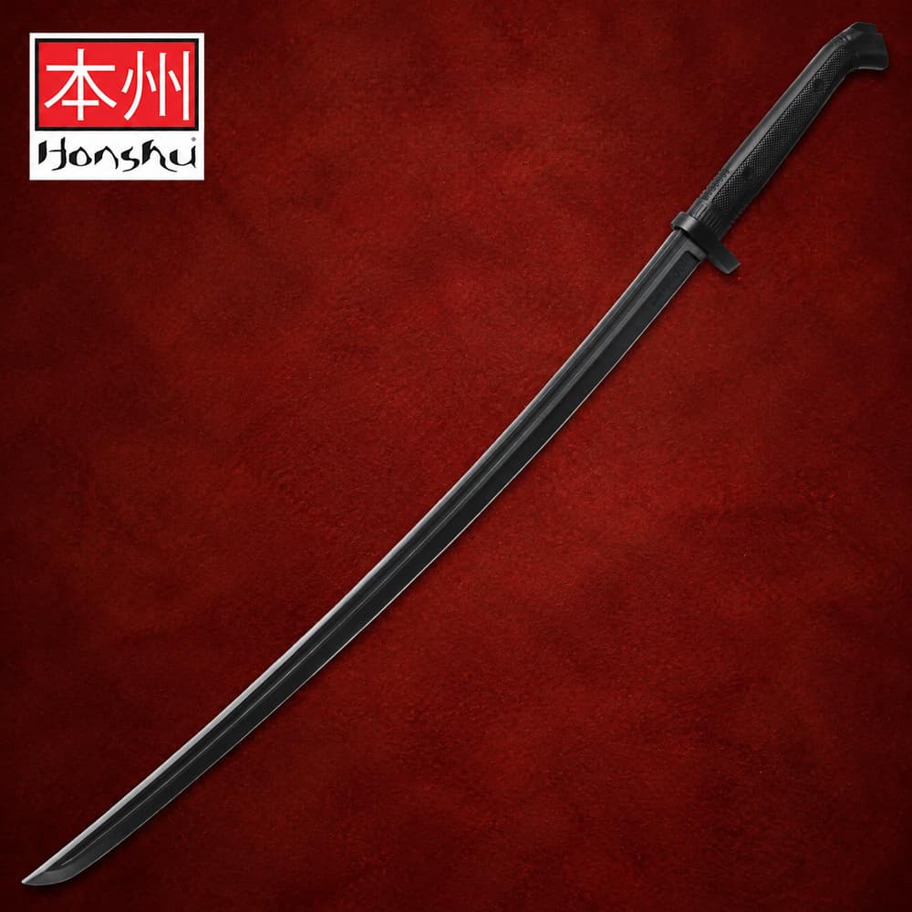 Black katana sword on a red textured background with Honshu logo image number 0