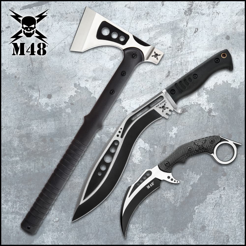 Three tactical blades on textured background image number 0