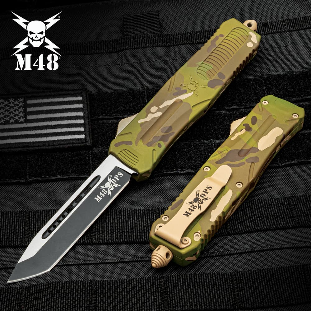 The M48 Multi-Cam Automatic OTF Knife both open and closed position image number 0