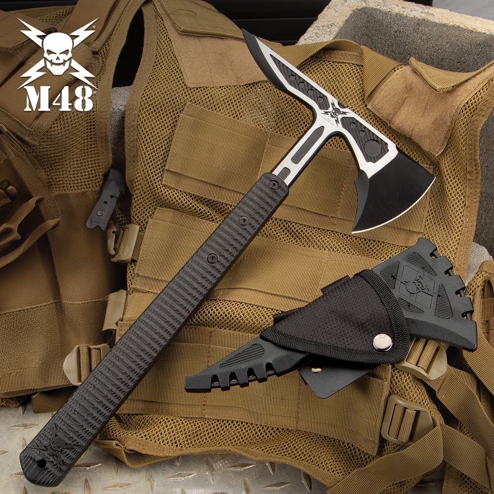 M48 Liberator Infantry Tomahawk With Sheath - Cast Stainless Steel Head, Black Oxide Coating, Injection Molded Nylon Handle - Length 15 3/4” image number 0