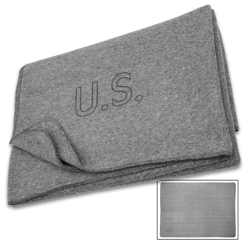 Reproduction US Military Medic Grey Wool Blanket - 80 Percent Wool Construction, Printed Logo - Dimensions 64”x 84” image number 0