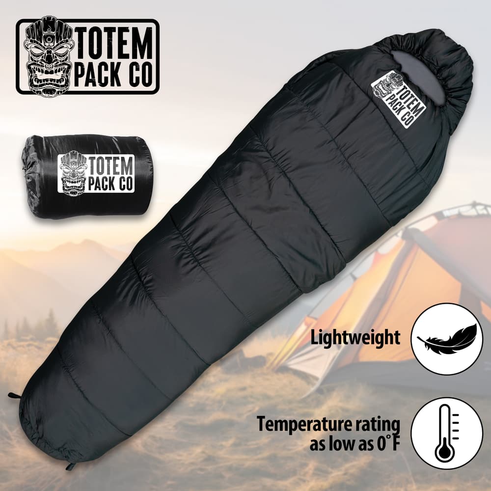 Full image of the Totem Pack Co. Black Mummy Sleeping Bag. image number 0