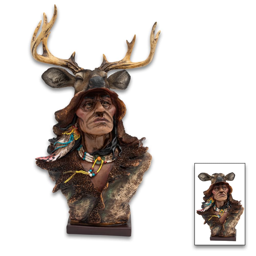 Indian with Deer Head Sculpture image number 0