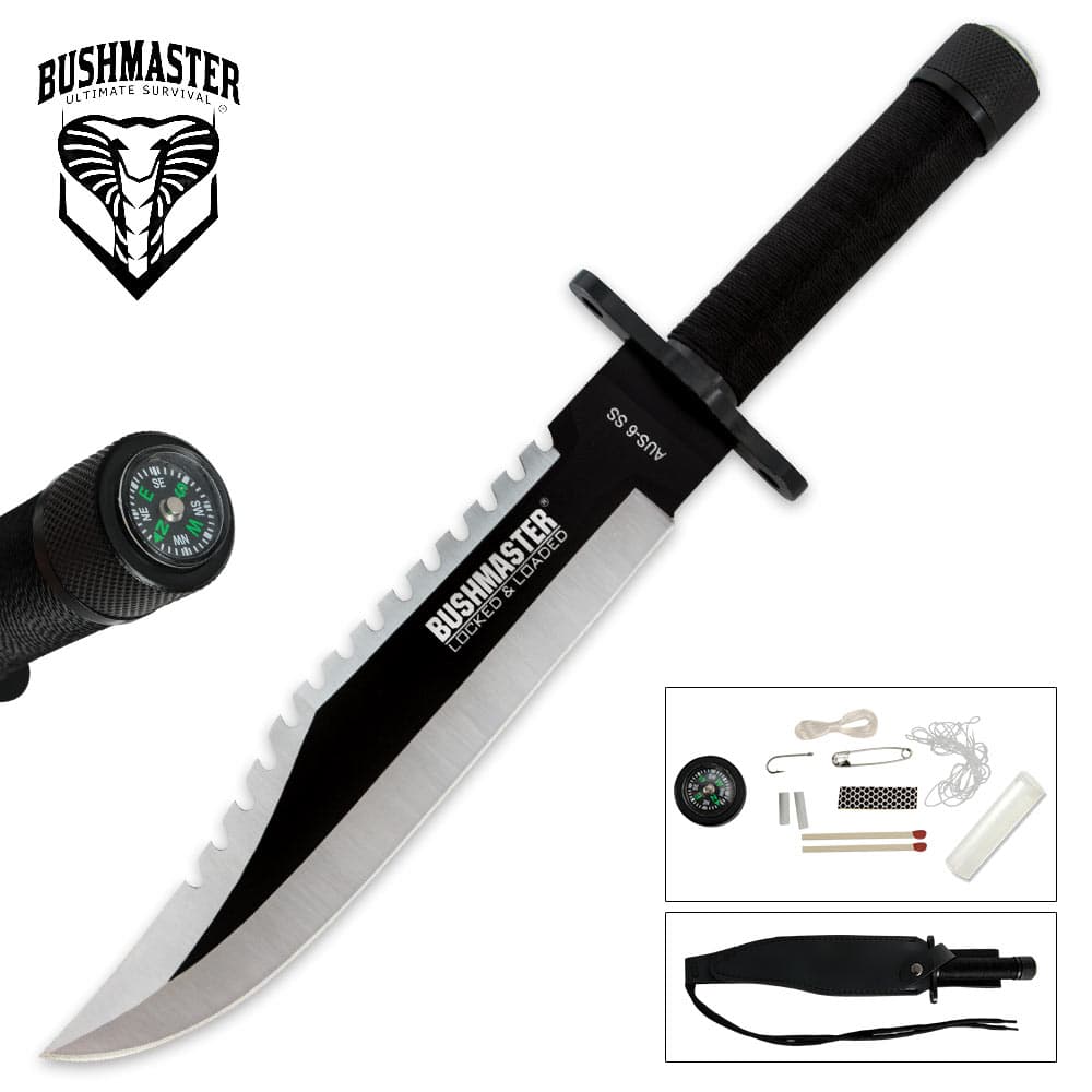 Bushmaster Sawback Survival Knife With Survival Kit And Sheath image number 0