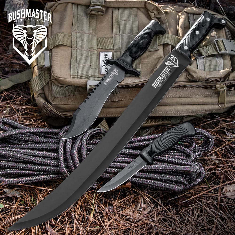 Bushmaster Survivor Squad Set - 3 Fixed Blade Knives: Skinner / Bowie / Machete image number 0