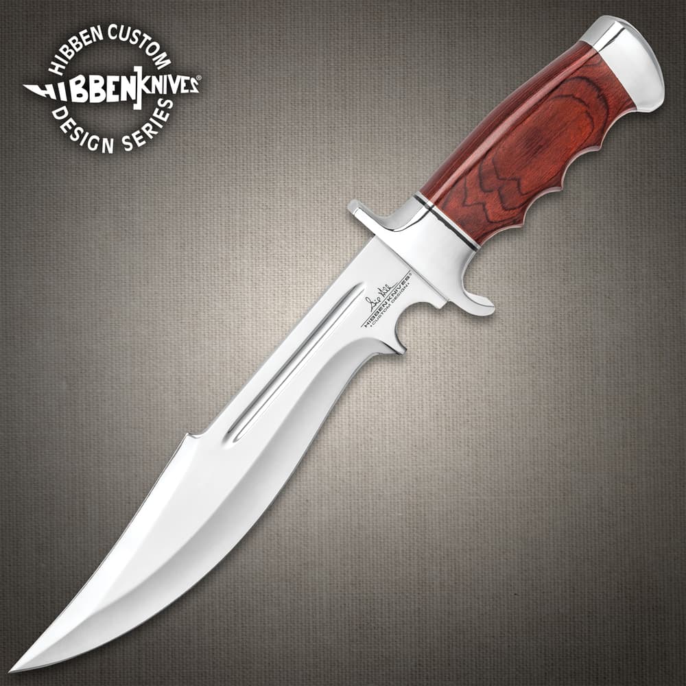 Gil Hibben Legionnaire Bowie Knife II With Leather Belt Sheath - 7Cr17 Stainless Steel Blade, Dark Brown Pakkawood Handle, Stainless Steel Guard And Pommel image number 0