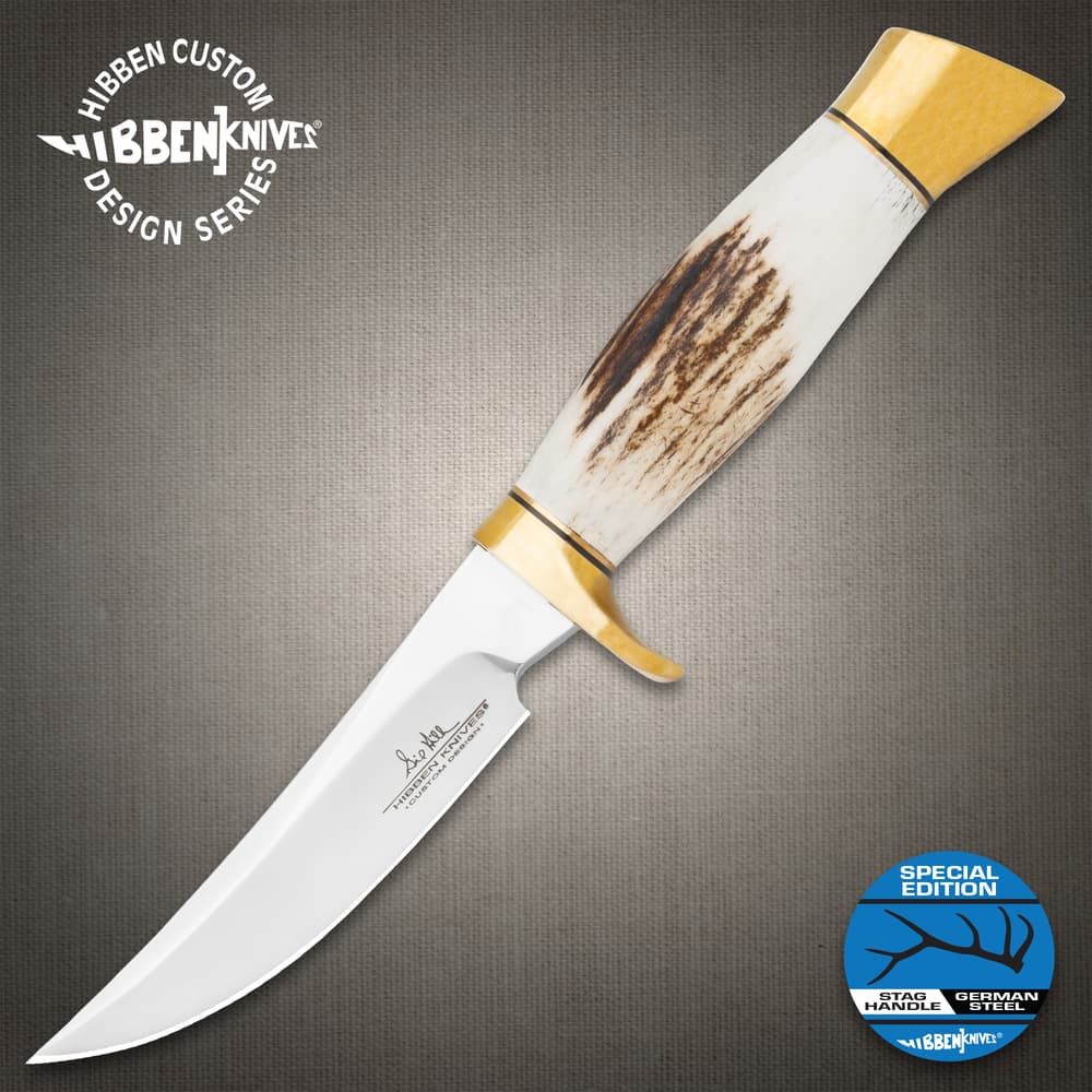The Gil Hibben Whitetail Skinner Knife in and out of its sheath image number 0