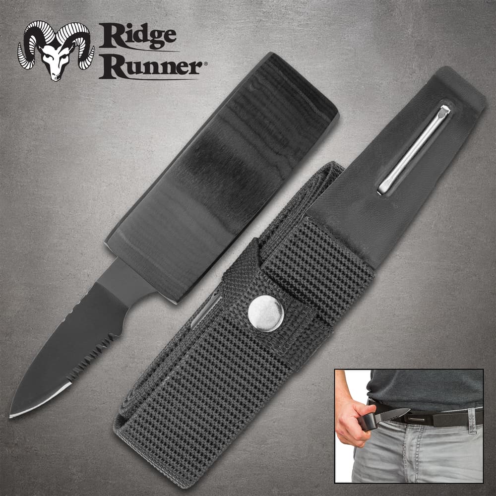 Black belt with hidden knife and sheath image number 0