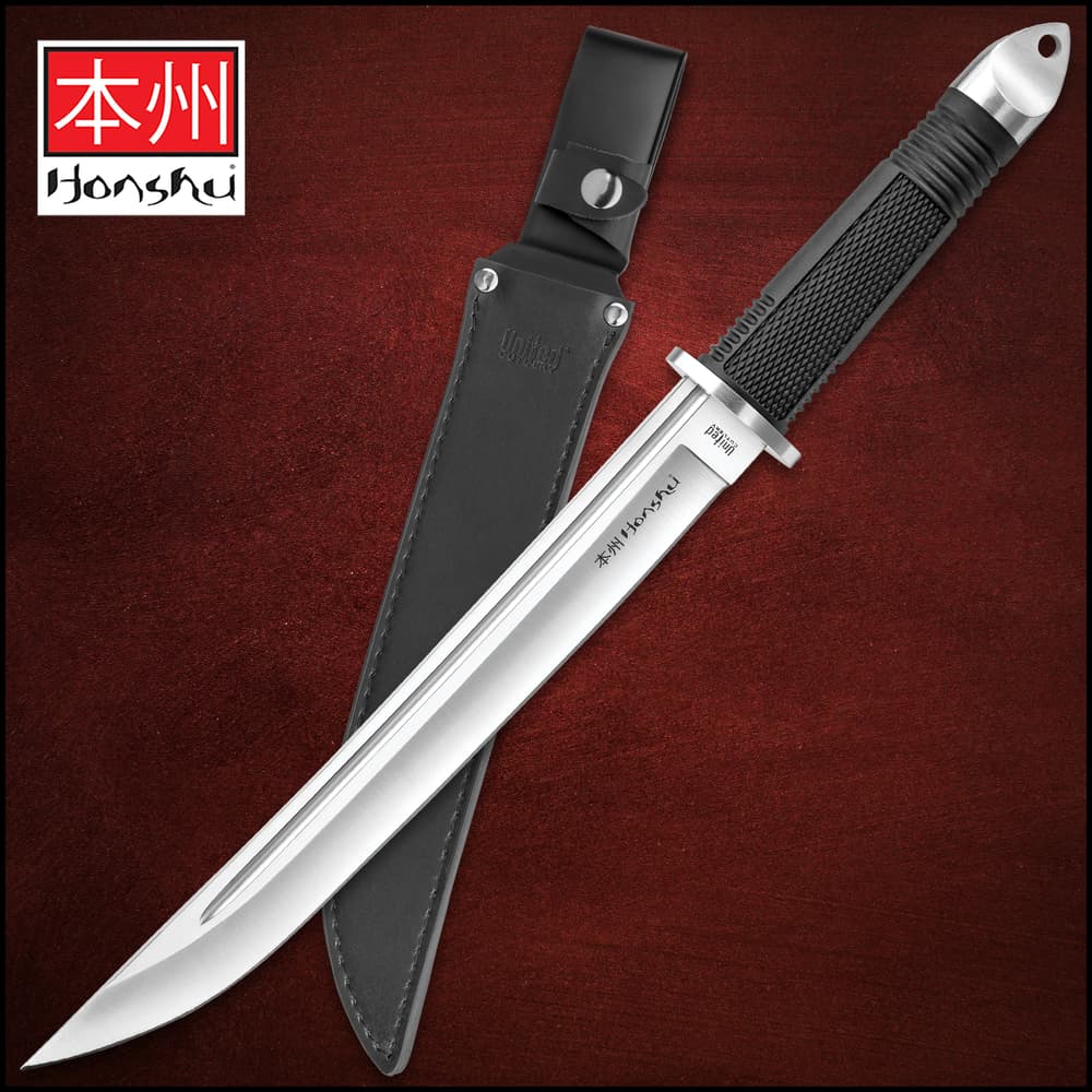 United Cutlery Honshu Tanto Knife And Leather Sheath - Stainless Steel Blade, TPR Handle, Stainless Steel Guard And Pommel image number 0