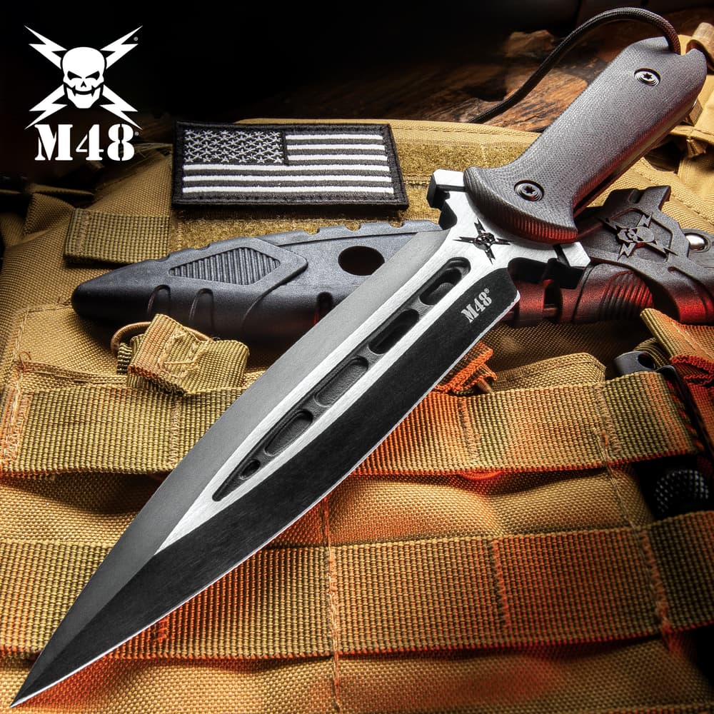 M48 Talon Dagger With Sheath - Cast Stainless Steel Blade, G10 Handle, Paracord Lanyard - Length 11 5/8” image number 0