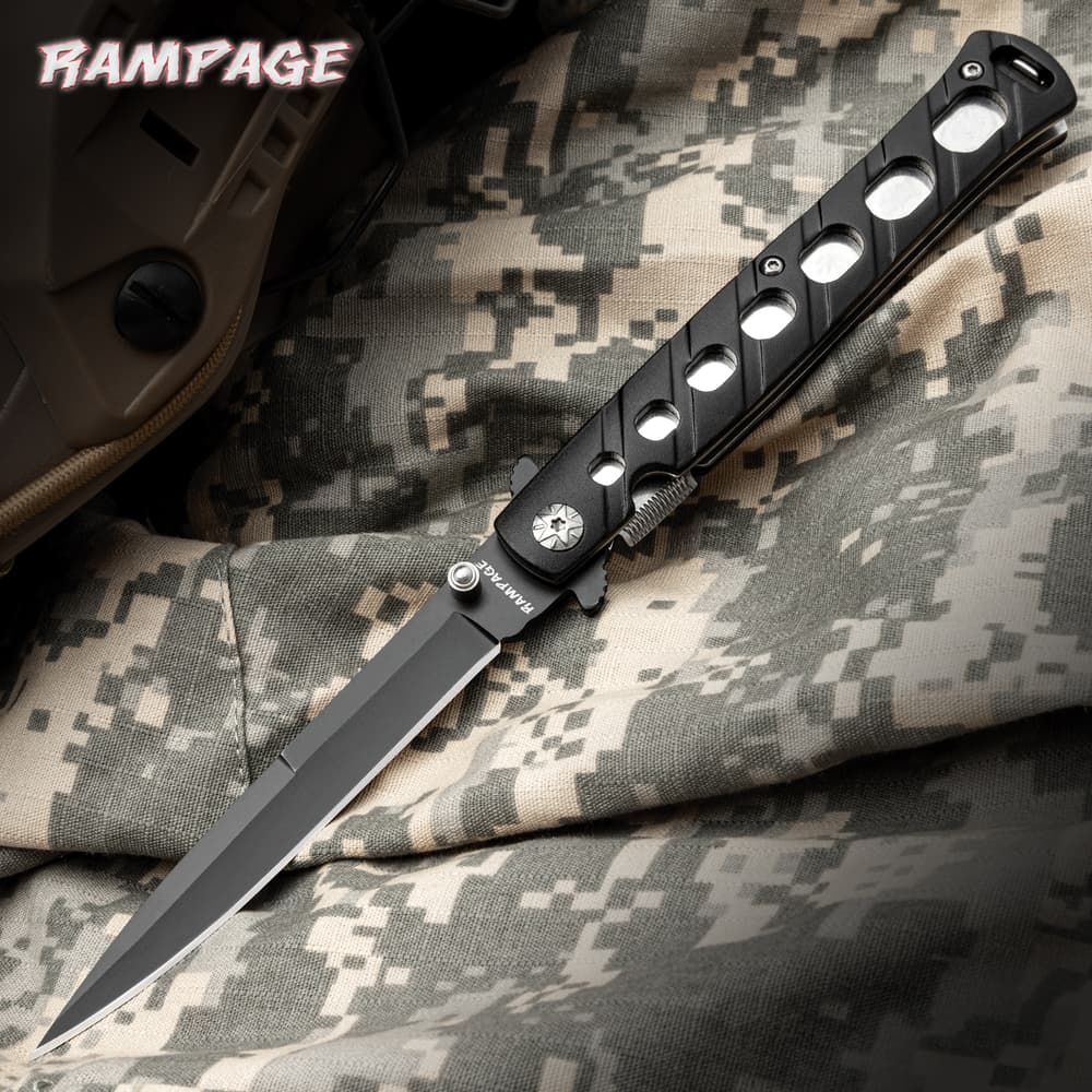 Full image of the Rampage Milano Pocket Knife opened. image number 0