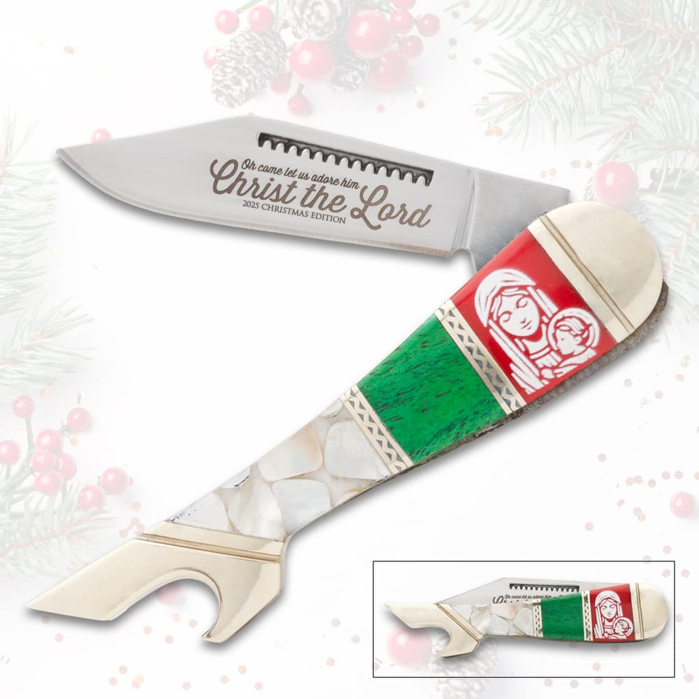 Decorative knife with Christmas theme and religious engraving image number 0