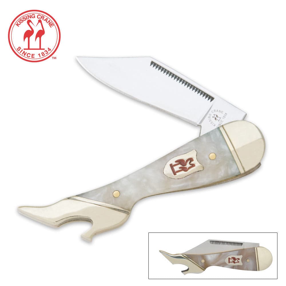 Kissing Crane Leg Genuine Pearl Pocket Knife image number 0