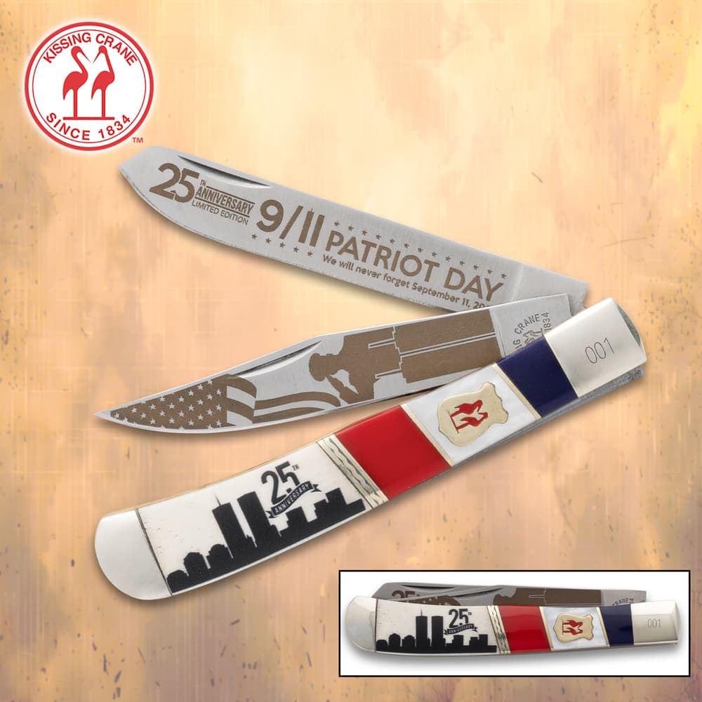 Commemorative knife with 9/11 Patriot Day design and skyline image number 0