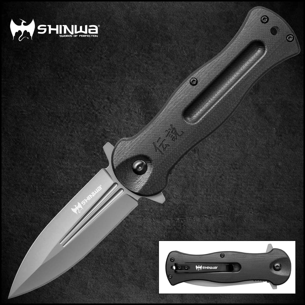 Shinwa Ganjo Black G10 Pocket Knife - 3Cr13 Stainless Steel Blade, Black G10 Handle Scales, Ball Bearing, Pocket Clip image number 0