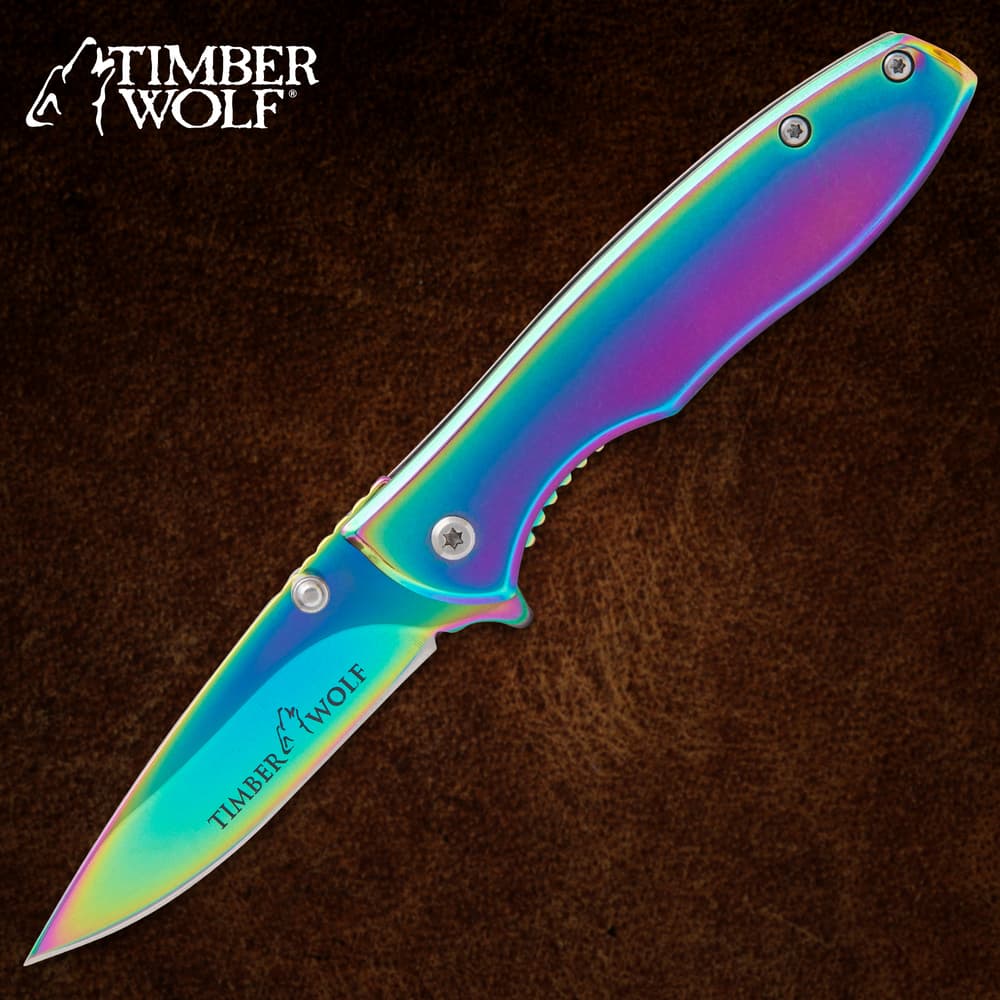 Timber Wolf EDC Assisted Opening Pocket Knife Rainbow image number 0